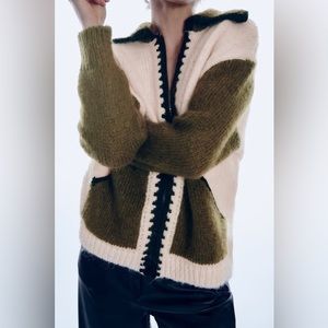 Zara Multi Colored Chunky Knit Zip Sweater Cardigan